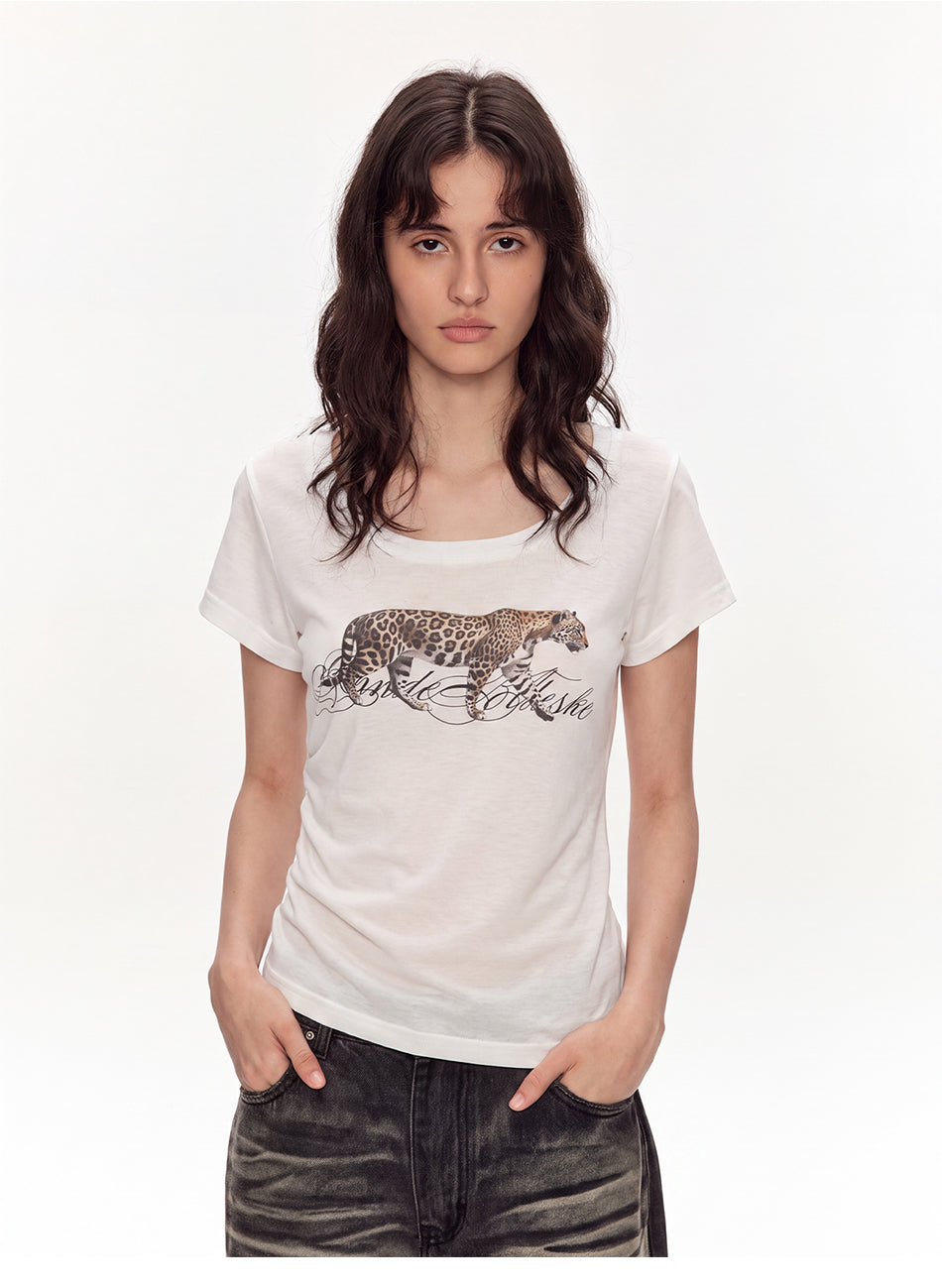 MADWITCH LEOPARD-PRINT U-NECK T-SHIRT #L2026615