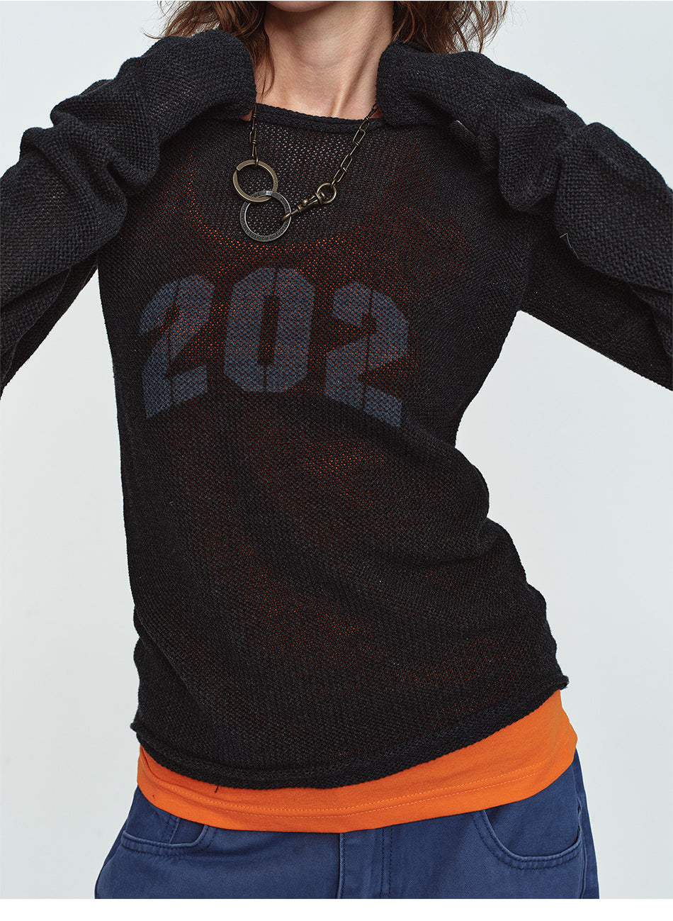 MADWITCH MESH GRAPHIC CROPPED SWEATER #MYC032