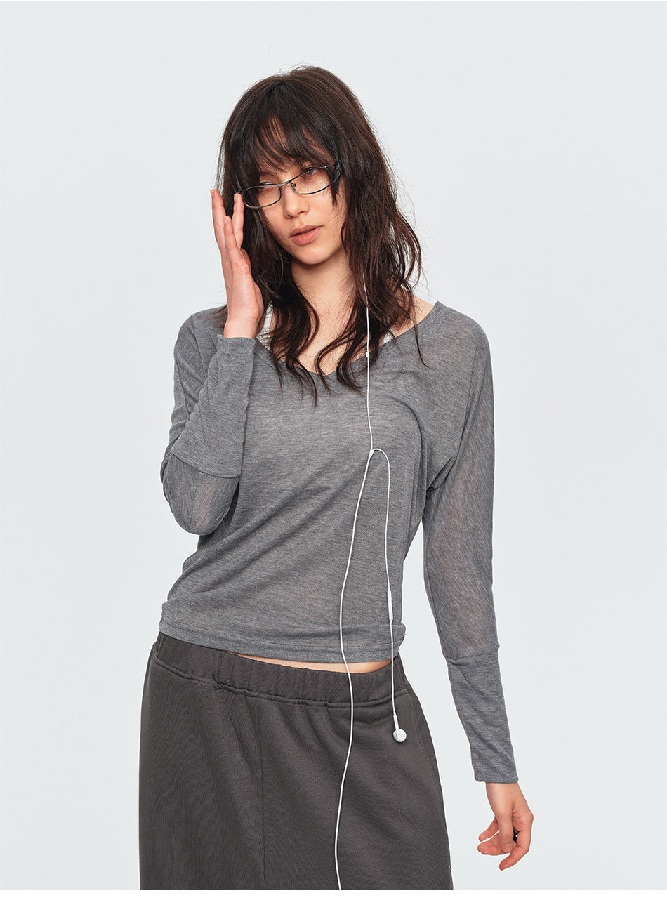 MADWITCH LYOCELL SEAMED V-NECK TEE #G26507