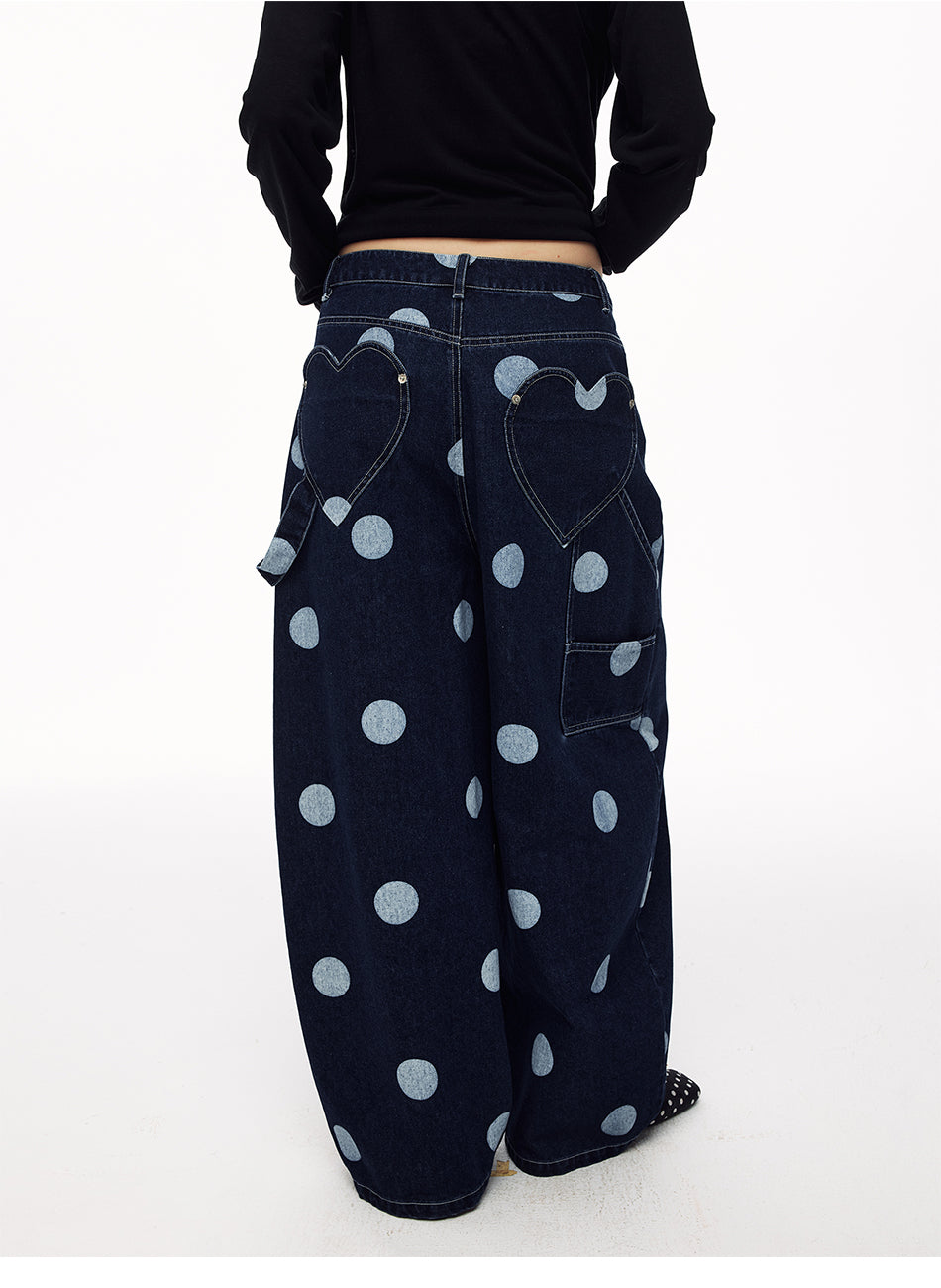 MADWITCH HEART DOT-PRINT WIDE-LEG JEANS #AK172