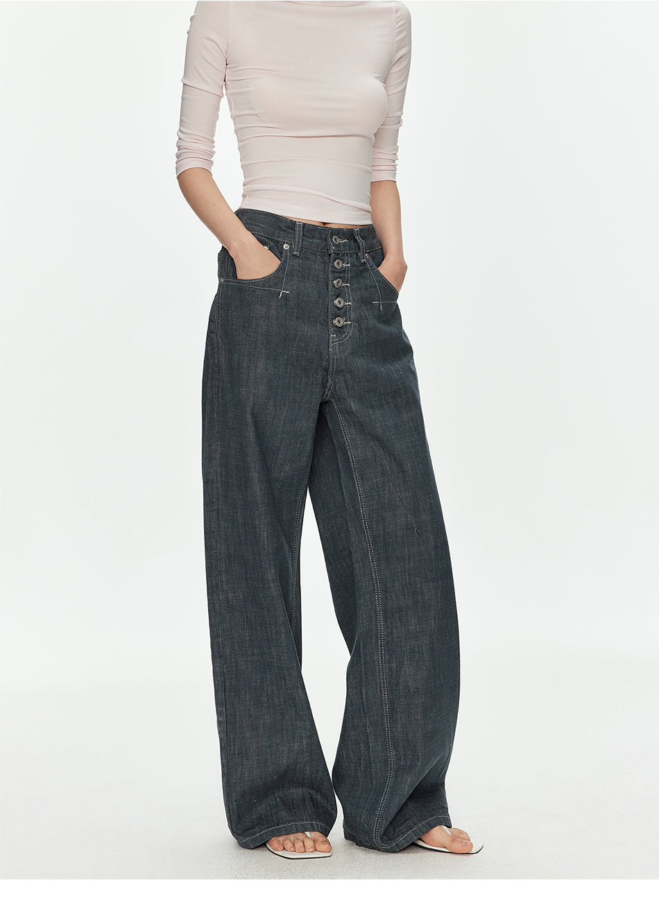 MADWITCH BUTTON FRONT VINTAGE WIDE JEANS #GPC9817