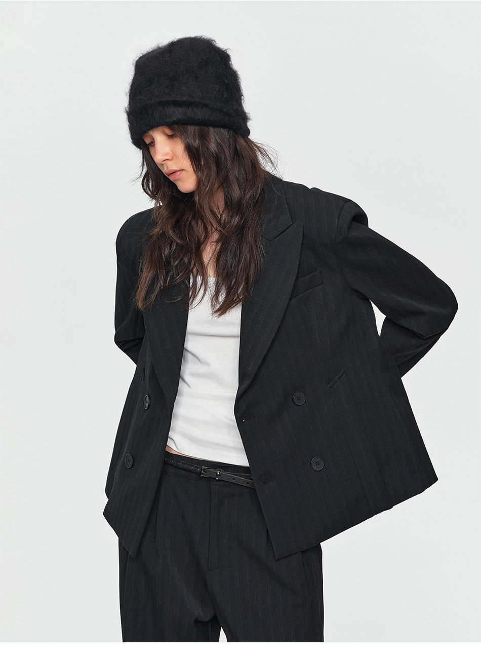 MADWITCH SHADOW-PINSTRIPE DOUBLE-BREASTED BLAZER #AW26122