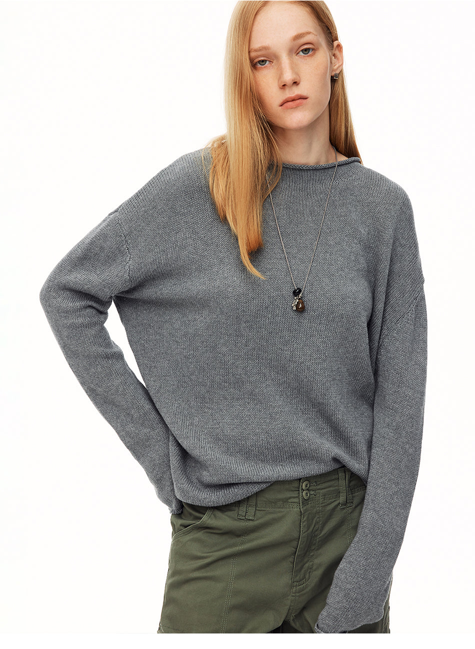 MADWITCH MINIMALIST MOCK NECK ROLL EDGE KNIT SHIRT #MYC021