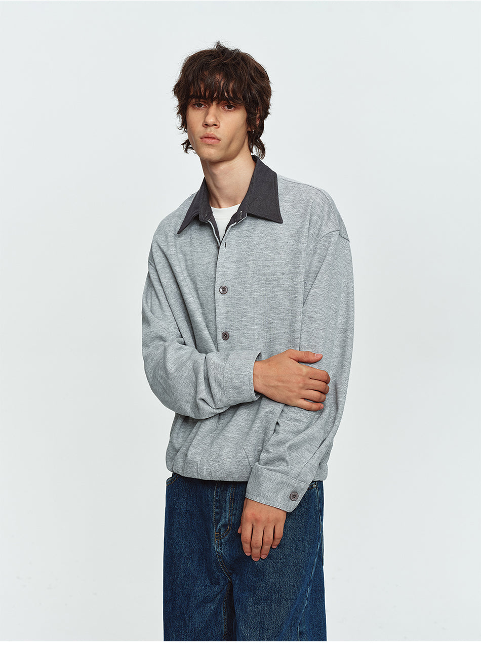 MADWITCH CONTRAST-COLLAR BUTTON-PLACKET CINCHED SWEATSHIRT #991399