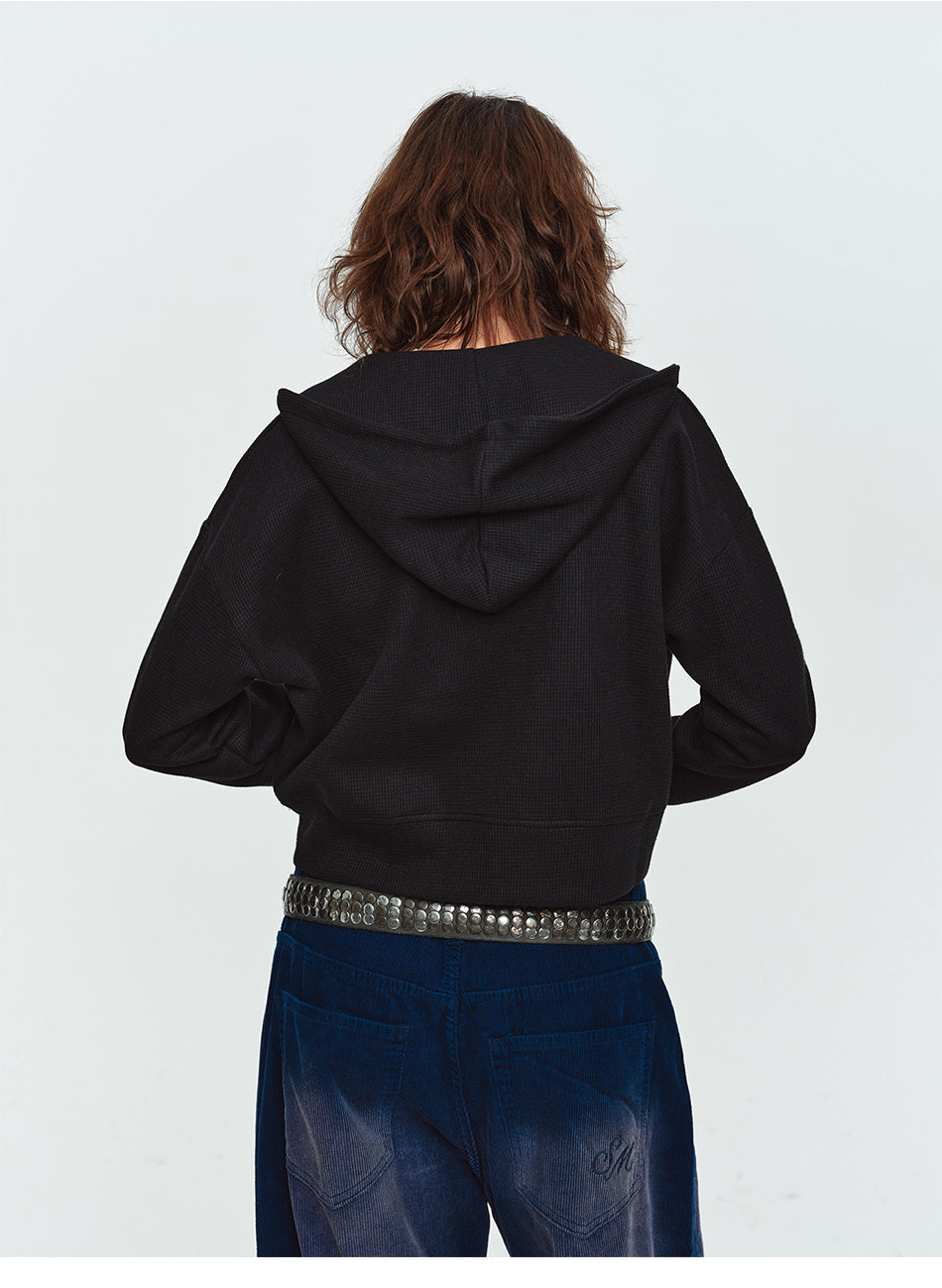 MADWITCH CROPPED WAFFLE-KNIT ZIP HOODIE #L2026736