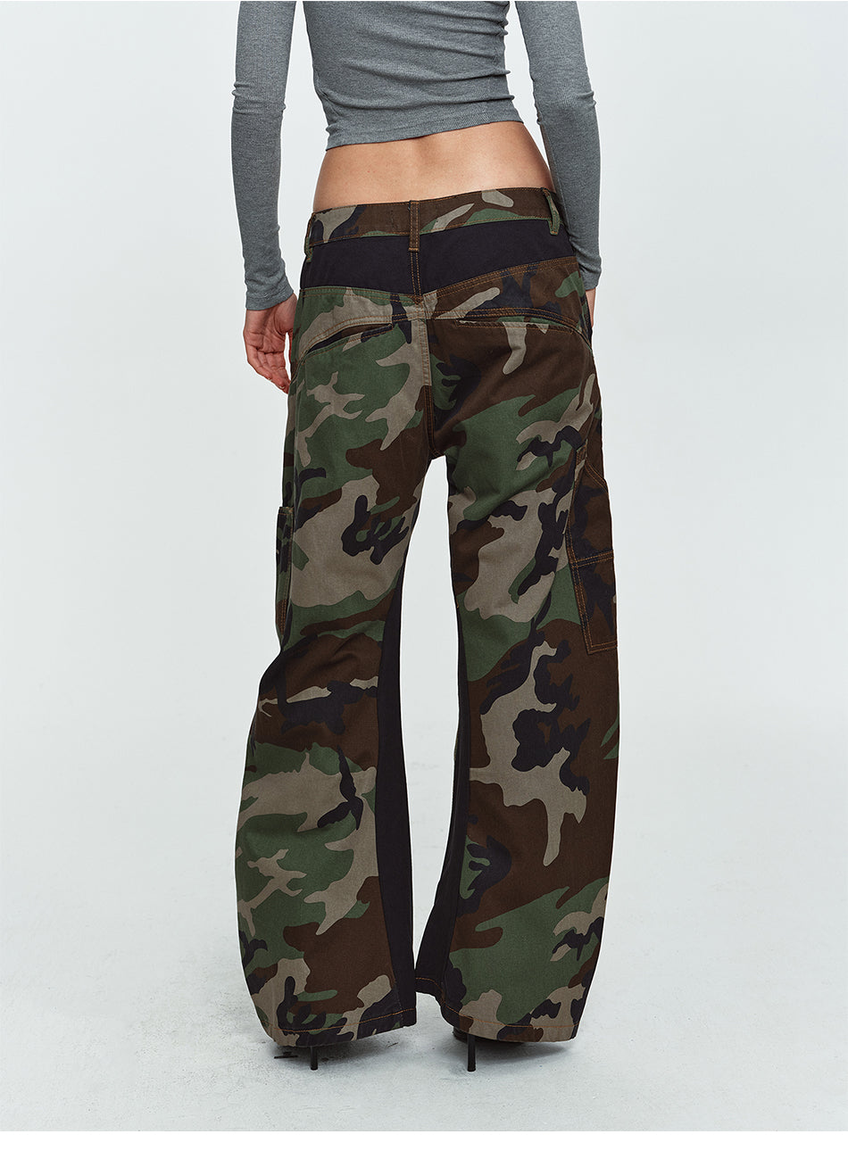 MADWITCH BADGE-EMBROIDERED CAMO CURVED-LEG CARGO PANTS #L2026627