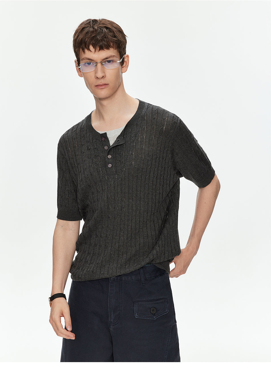 MADWITCH VINTAGE LYOCELL HENLEY KNIT SHIRT #AW26817
