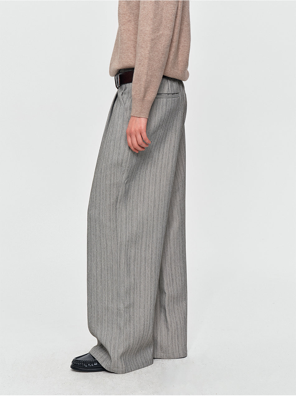 MADWITCH DRAPED PINSTRIPE ELASTIC-WAIST WIDE-LEG TROUSERS #AW26131