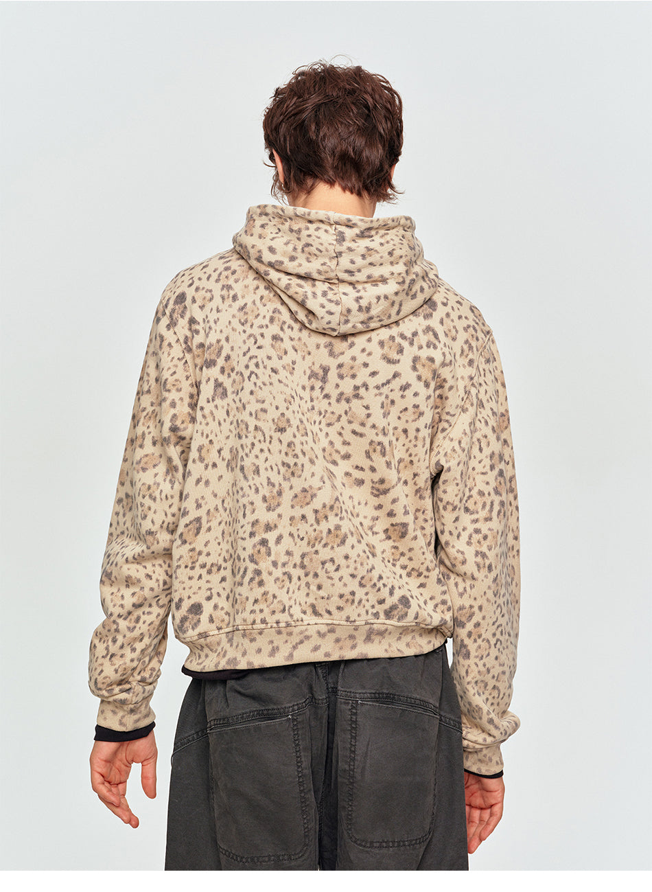 MADWITCH LEOPARD-PRINT EMBROIDERED CROPPED ZIP HOODIE #2604WY7021