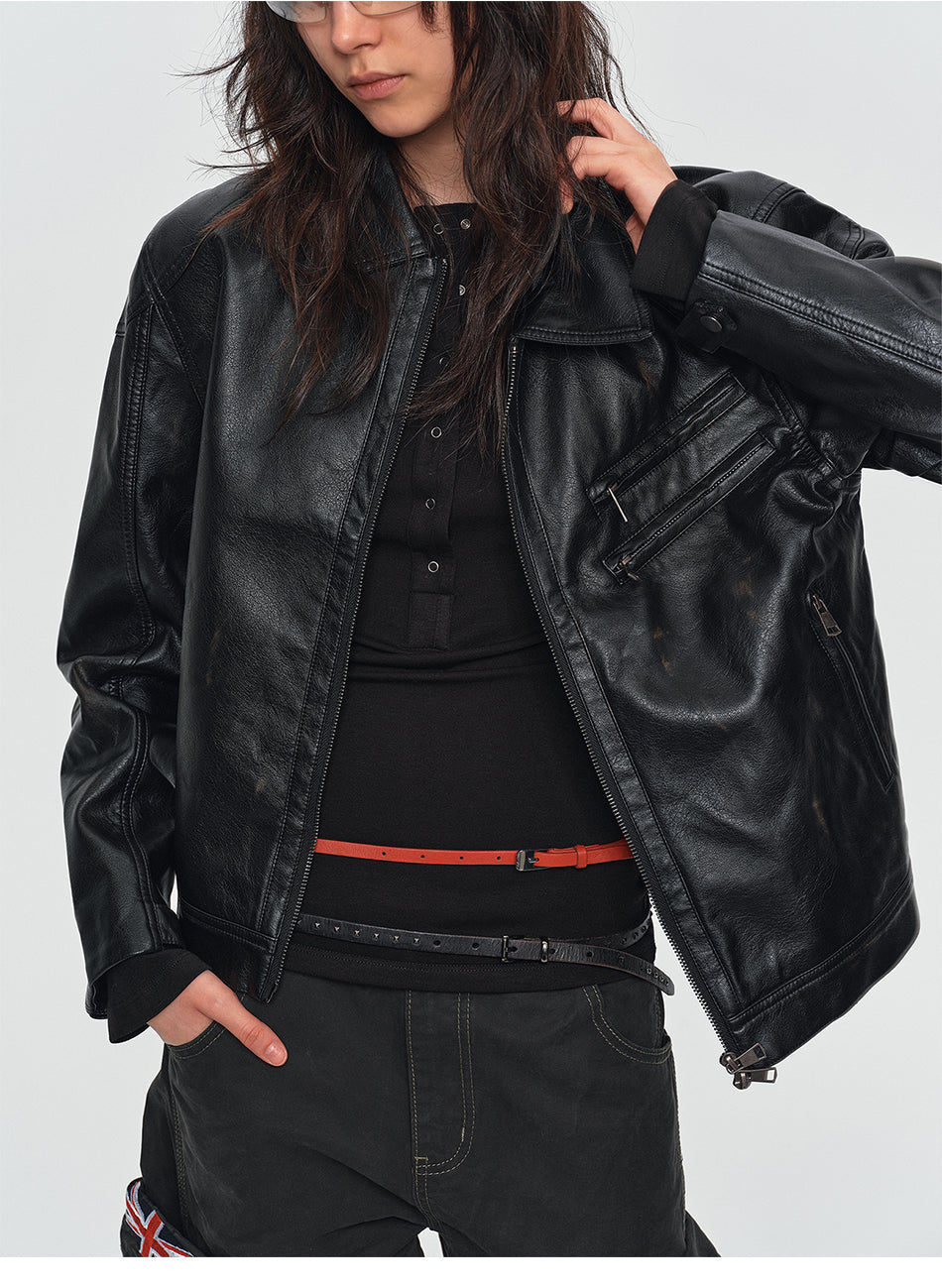 MADWITCH VINTAGE WASHED PU BIKER JACKET #AW26138