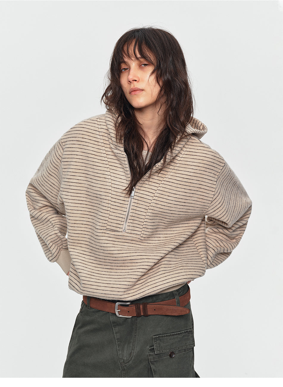 MADWITCH PLUSH STRIPED FAKE-TWO-PIECE HOODIE #991506