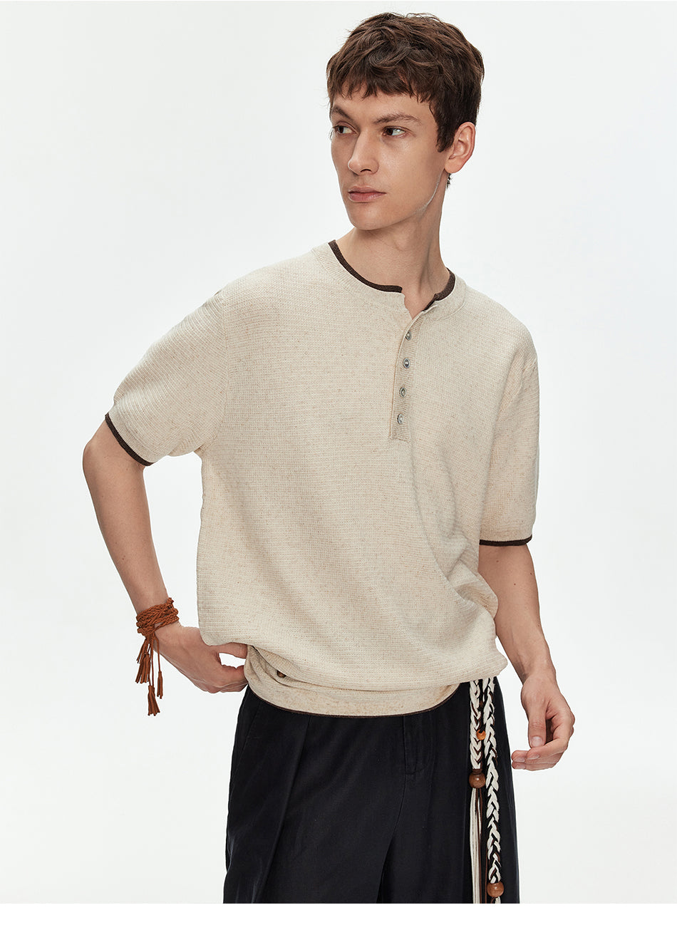 MADWITCH CONTRAST HENLEY KNIT T SHIRT #68695