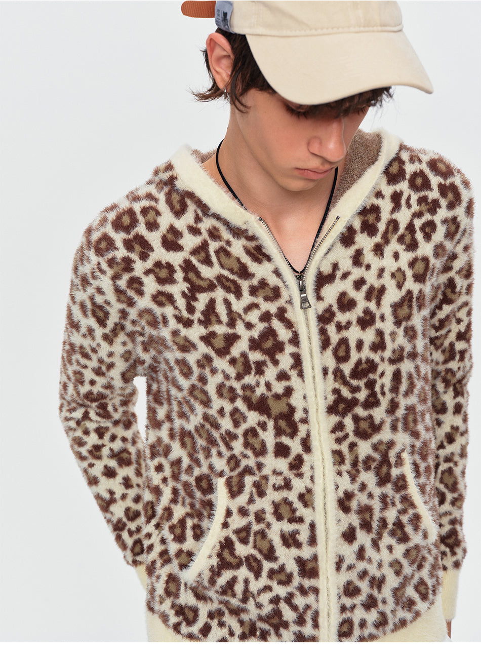 MADWITCH LEOPARD-PRINT PLUSH CROPPED ZIP HOODIE #2606MY2037