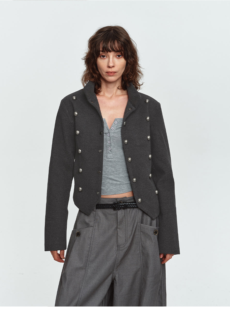 MADWITCH ASYMMETRIC-HEM CROPPED STAND-COLLAR JACKET #CW1385N