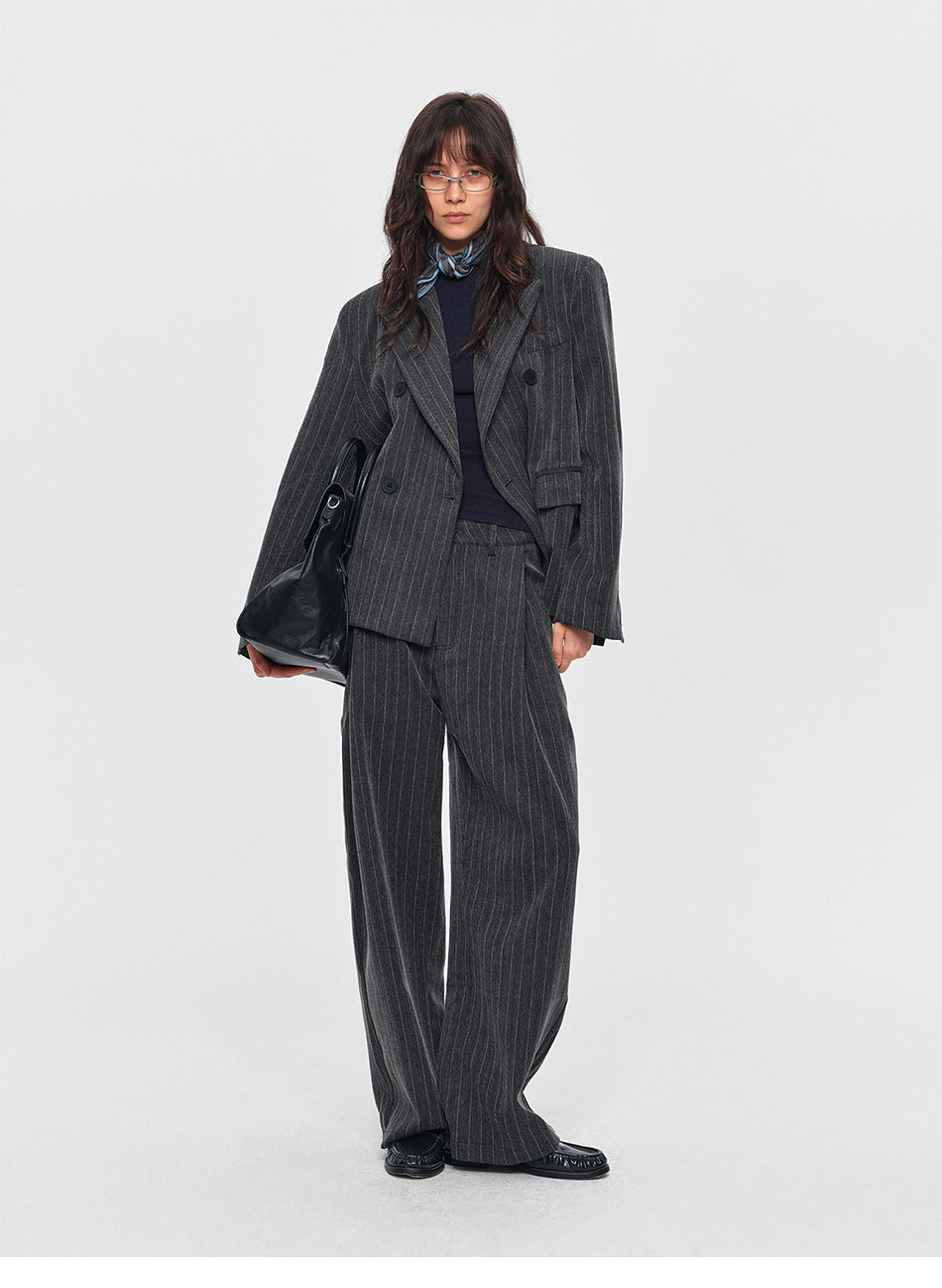 MADWITCH STRIPED DOUBLE-BREASTED OVERSIZED BLAZER #AW26123