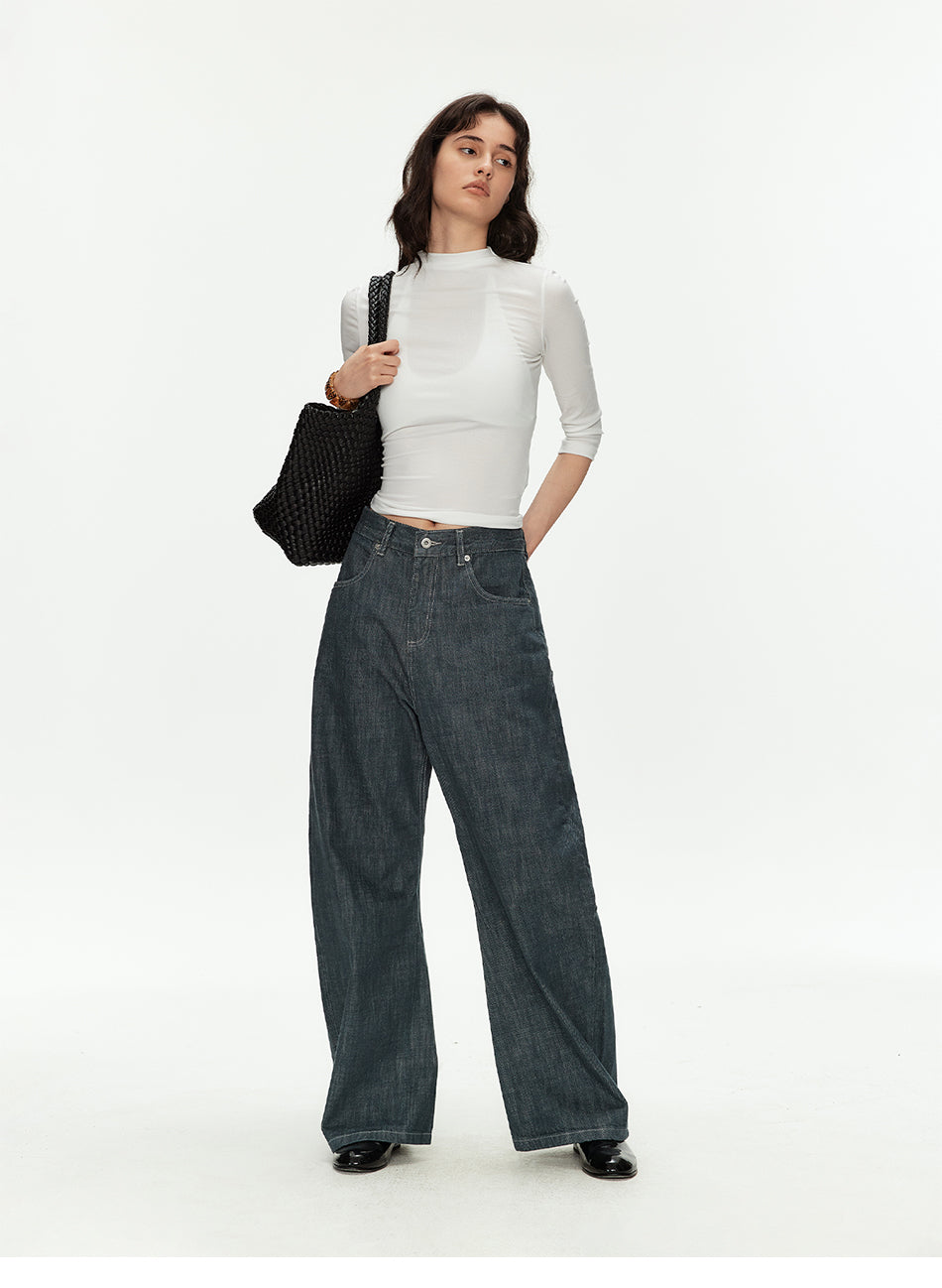 MADWITCH TEAL WASHED MARTINGALE WIDE JEANS #GPH9808