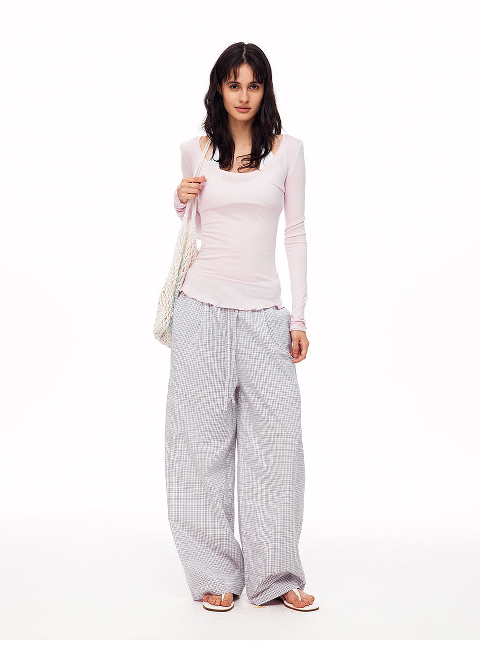 MADWITCH MINIMALIST U-NECK TENCEL LONG-SLEEVE T-SHIRT #G2110