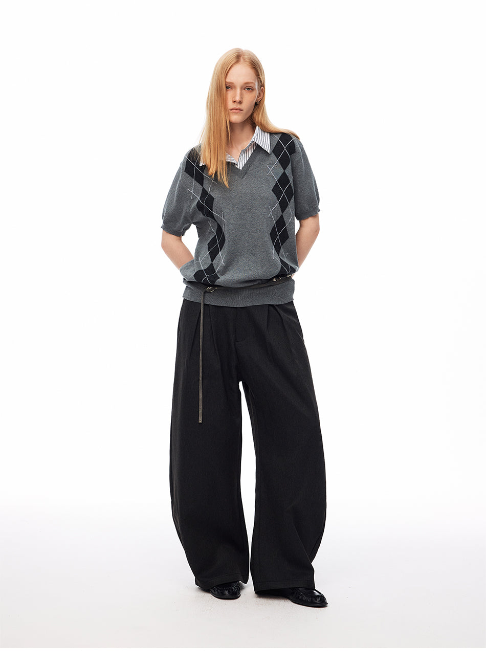 MADWITCH VINTAGE DOUBLE-PLEATED WIDE-LEG TROUSERS #CK61011