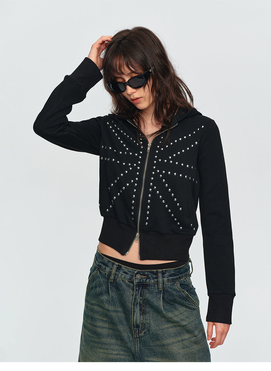 MADWITCH STUDDED CROPPED ZIP HOODIE #G2621