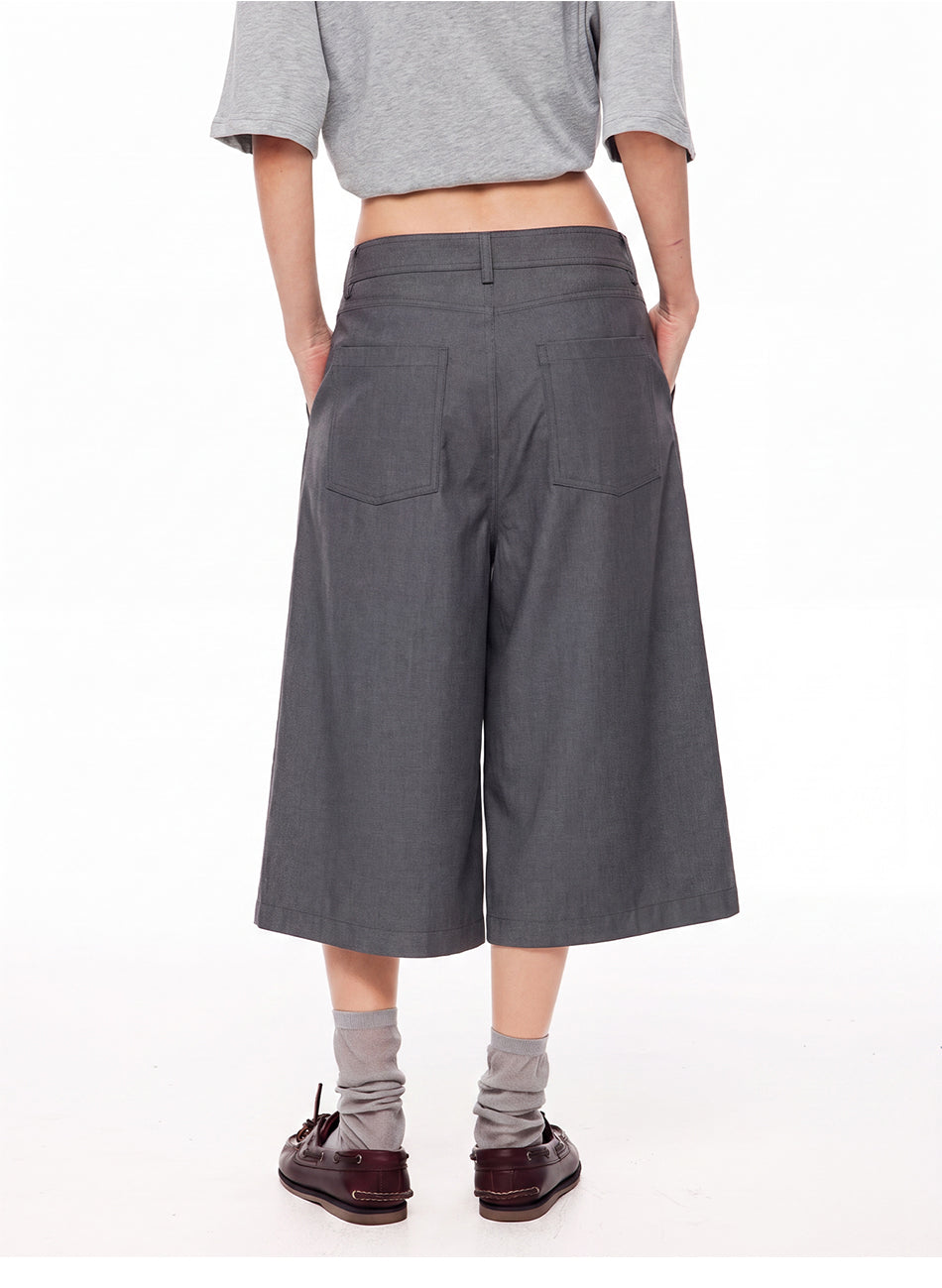 MADWITCH ASYMMETRIC BUTTONED WIDE-LEG CAPRI PANTS #C1012
