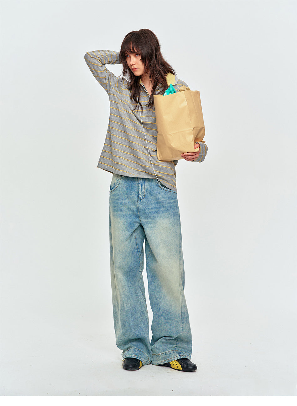 MADWITCH CINCH-BACK CURVED WIDE-LEG JEANS #CK9823