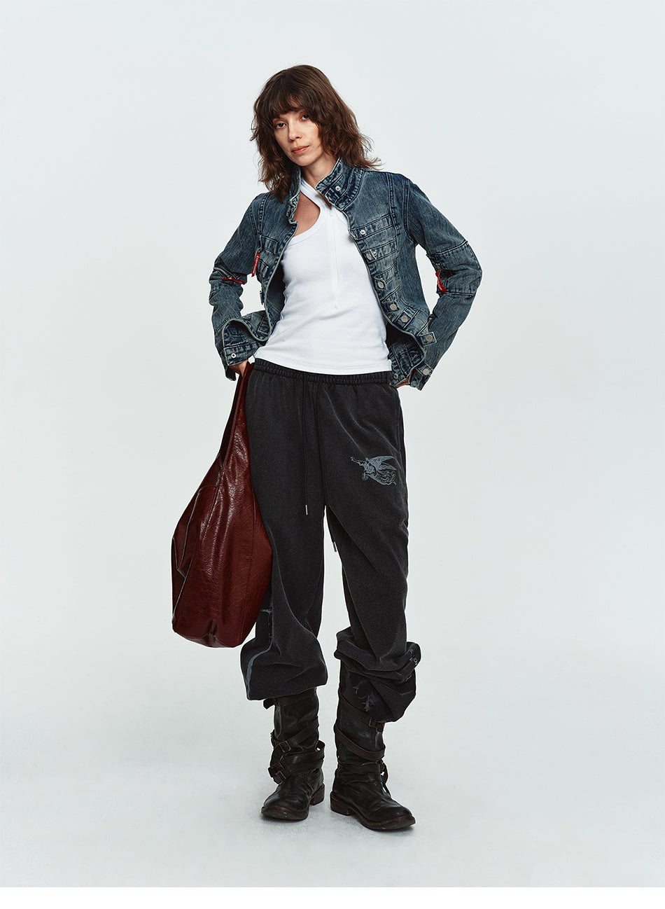 MADWITCH NAPOLEON-BUTTON WASHED CROPPED DENIM JACKET #2026126