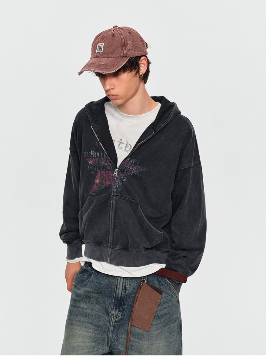 MADWITCH STAR GRAPHIC WASHED ZIP HOODIE 27561 - MadWitch Store