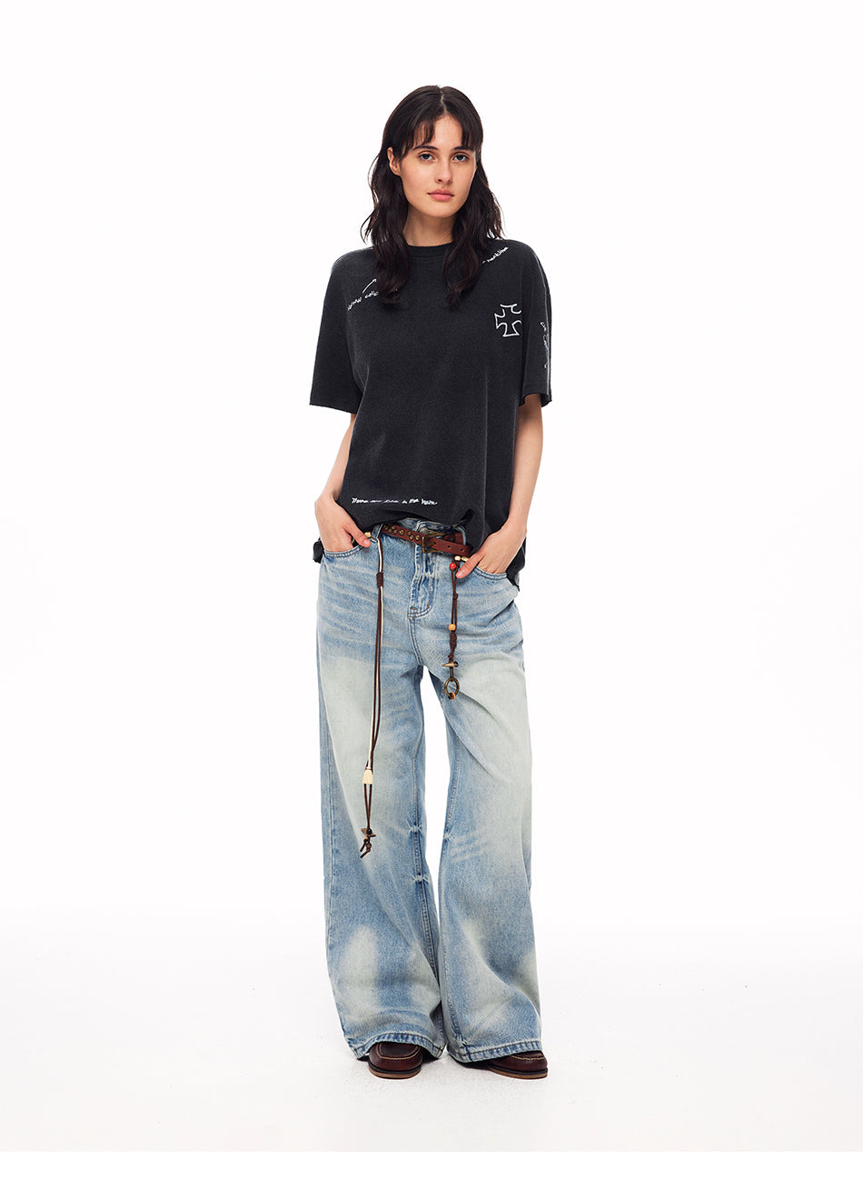 MADWITCH WASHED FLARED WIDE-LEG JEANS #XR9816