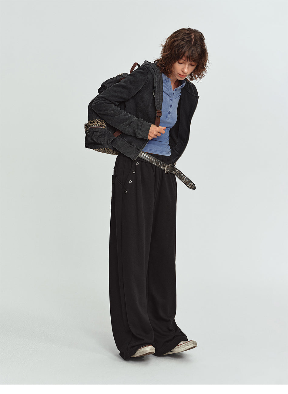 MADWITCH EYELET STUDDED WIDE-LEG SWEATPANTS #CK61109