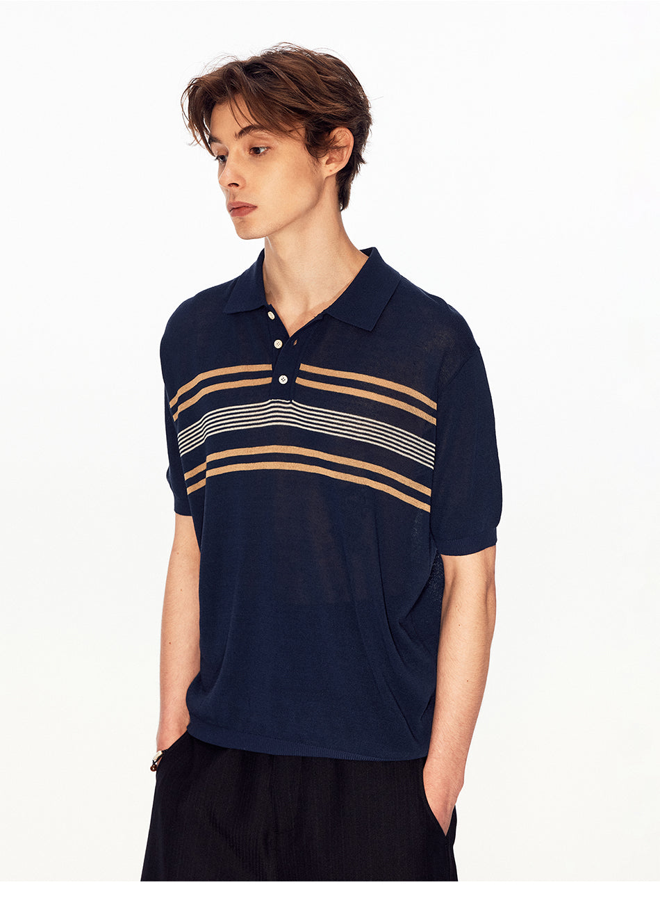 MADWITCH STRIPED KNIT POLO TEE #27496
