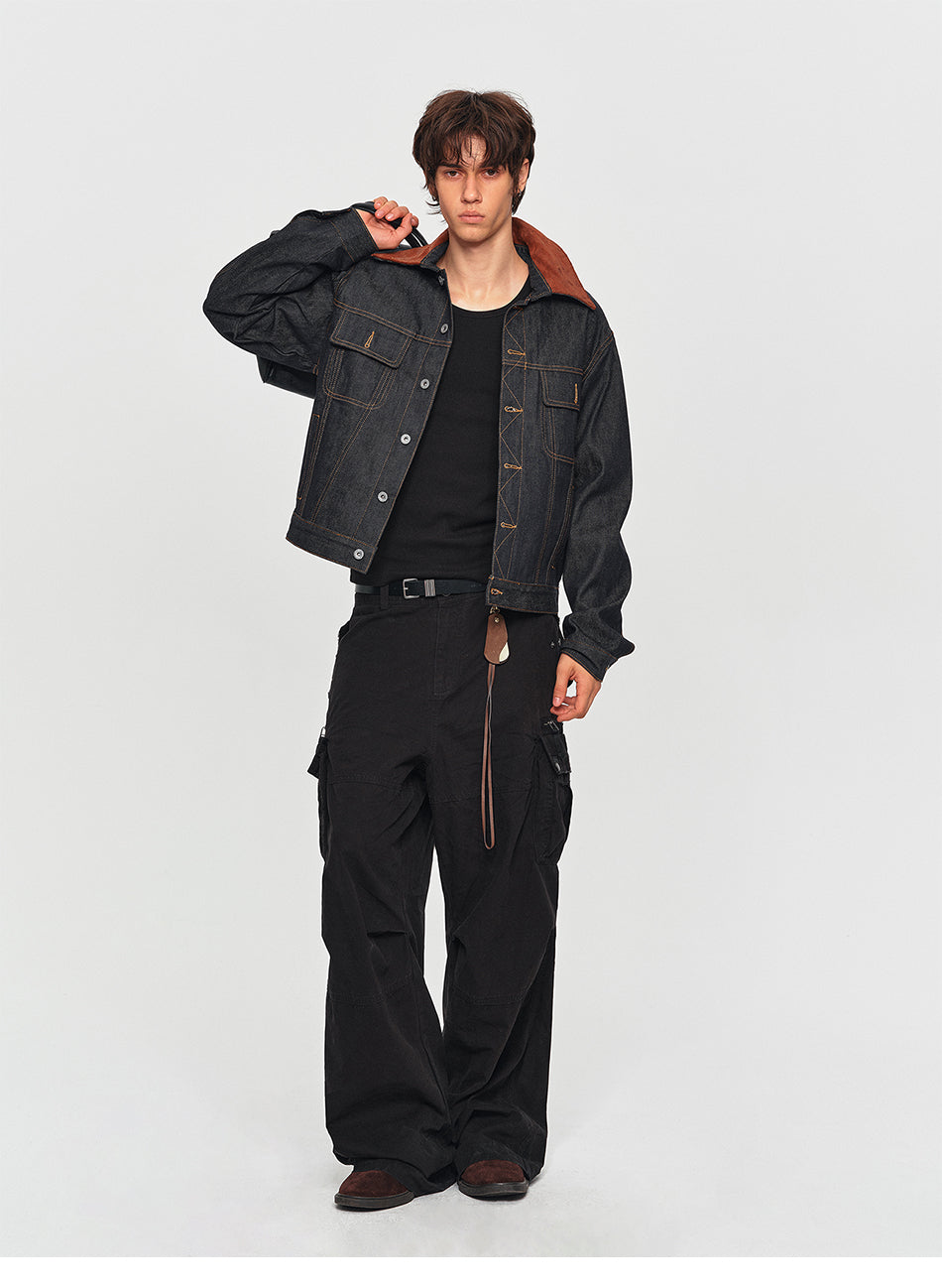 MADWITCH PONY-HAIR COLLAR DUAL-POCKET DENIM JACKET #2606WT3027