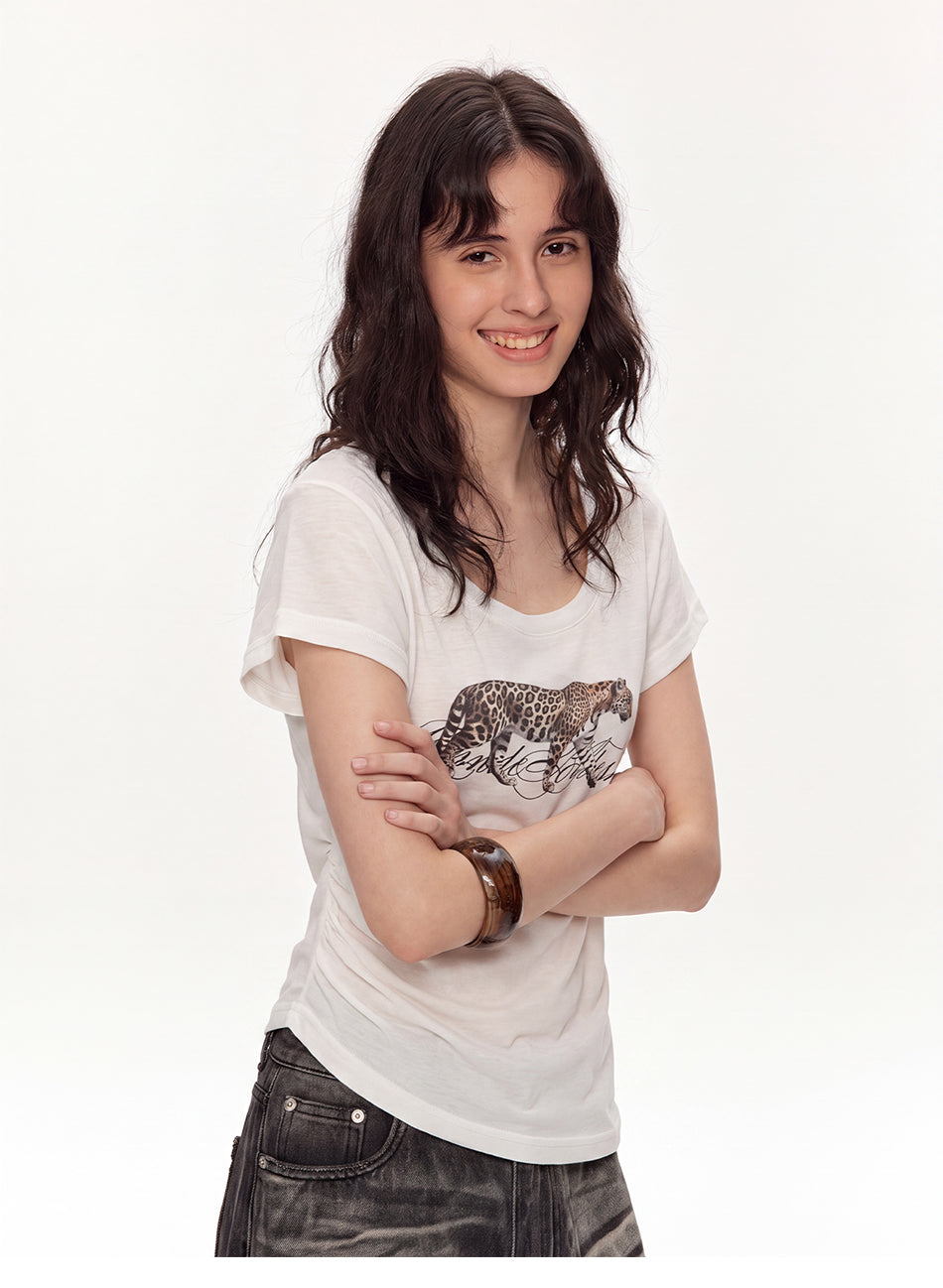 MADWITCH LEOPARD-PRINT U-NECK T-SHIRT #L2026615