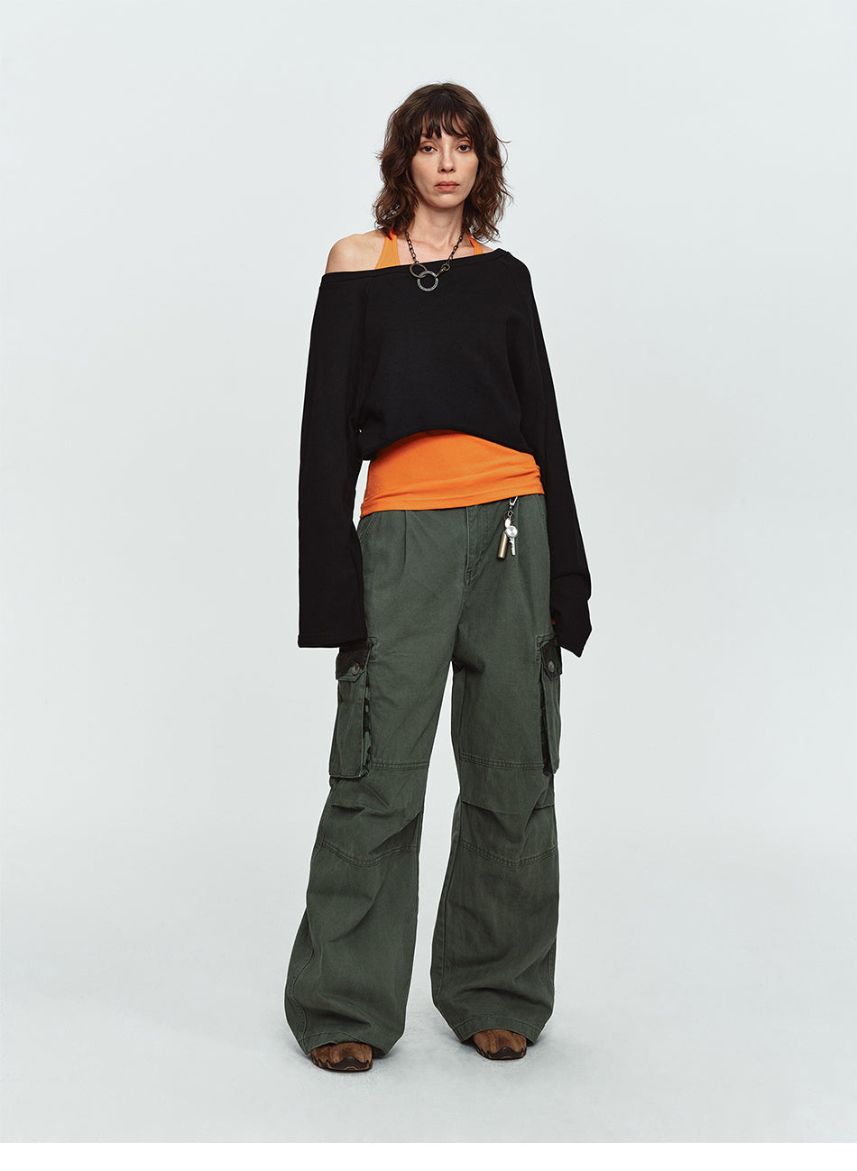 MADWITCH RAW-HEM ONE-SHOULDER CROPPED SWEATSHIRT #G2026114