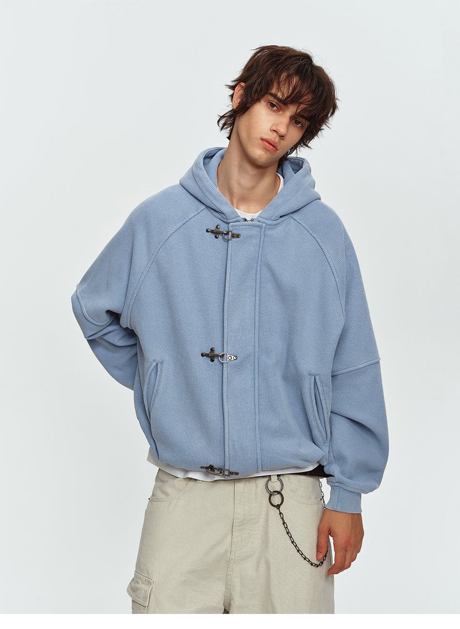 MADWITCH WAFFLE-KNIT BUCKLE-CLOSURE HOODED JACKET #AW26154