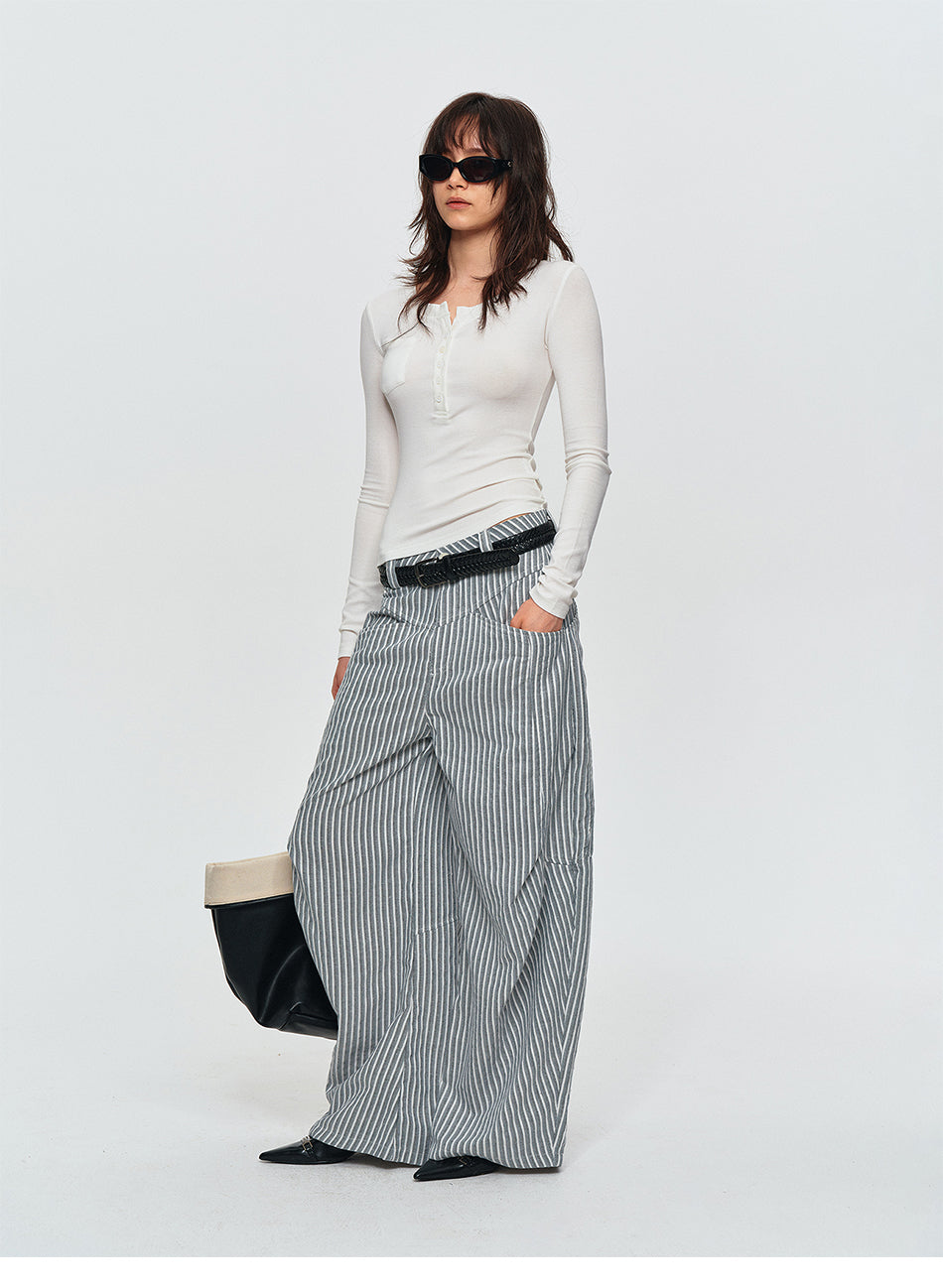 MADWITCH PLEATED STRIPED CURVED PANTS #CK61096