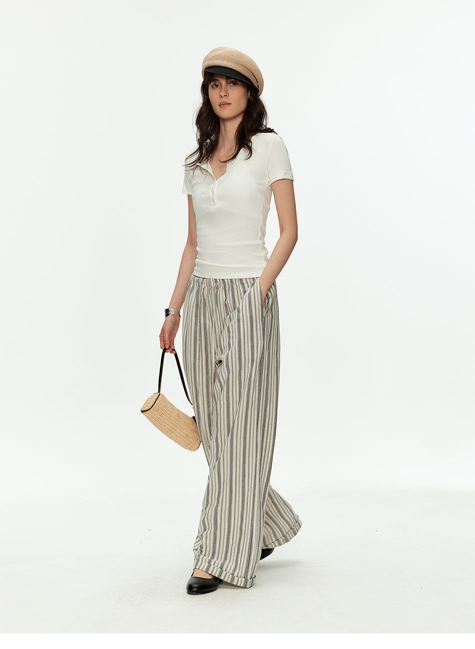 MADWITCH LINEN STRIPE WIDE PANTS #CK61018