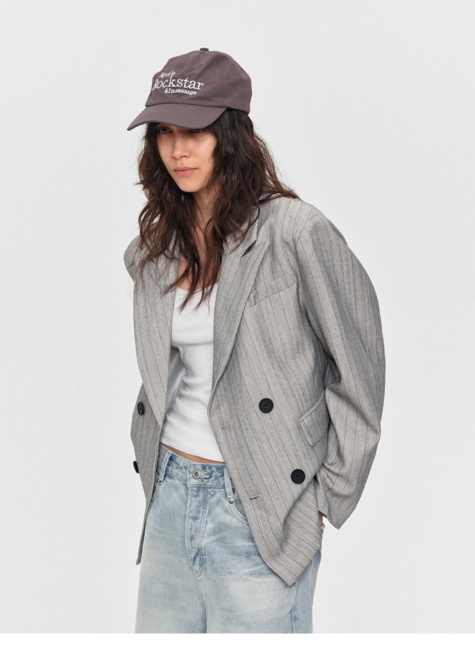 MADWITCH PINSTRIPE DOUBLE-BREASTED OVERSIZED BLAZER #AW26130