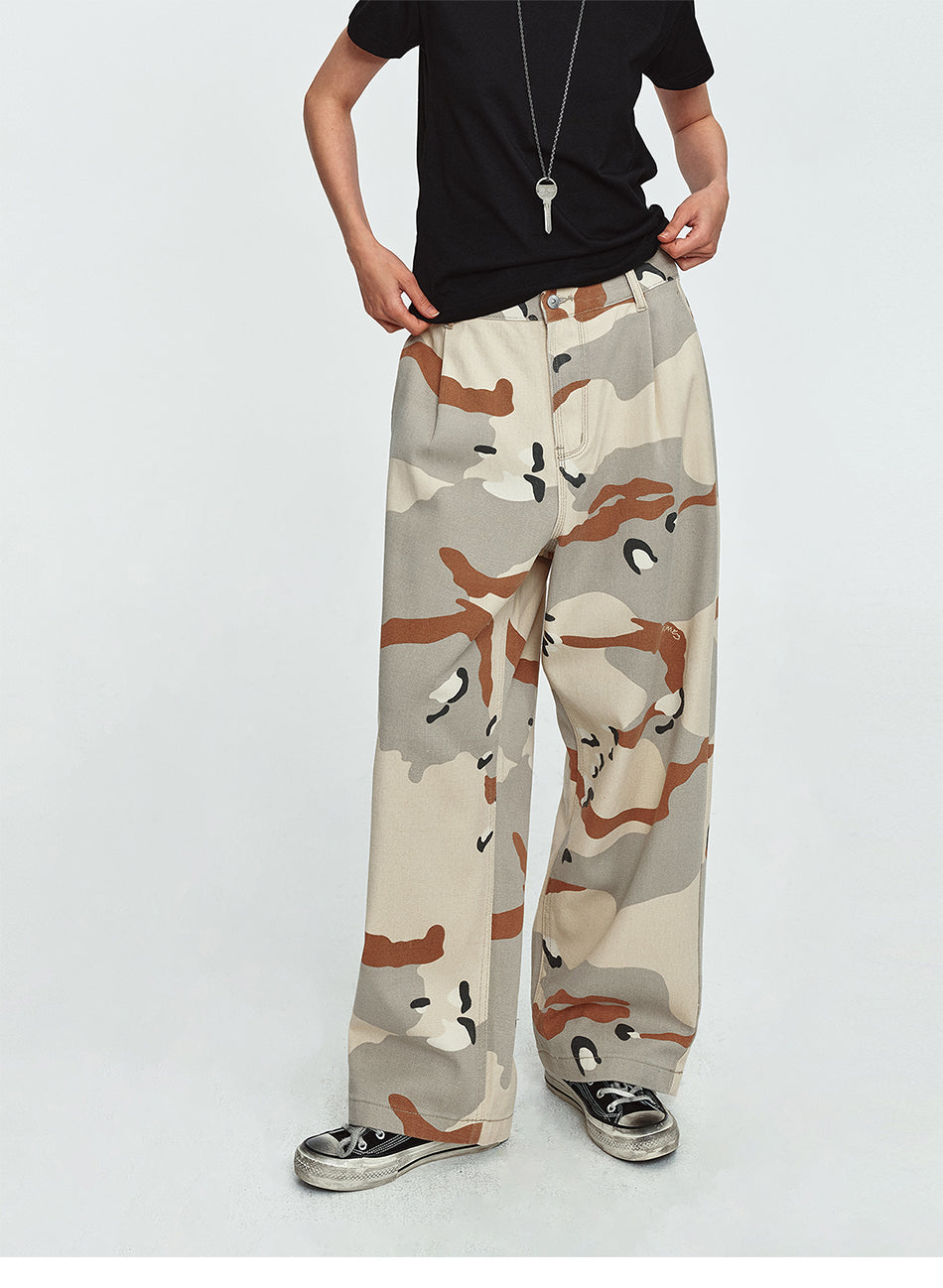 MADWITCH DESERT-CAMO WIDE-LEG RELAXED PANTS #Z353
