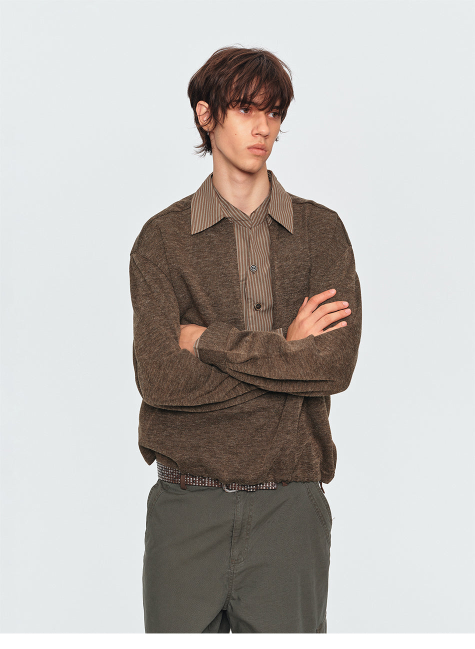 MADWITCH LAYERED CONTRAST-COLLAR POLO SWEATSHIRT #880661
