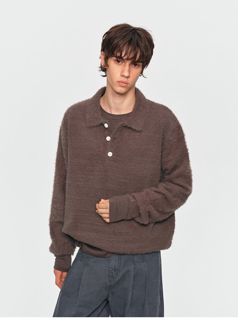MADWITCH FAUX-MINK POLO KNIT SWEATER #RM34