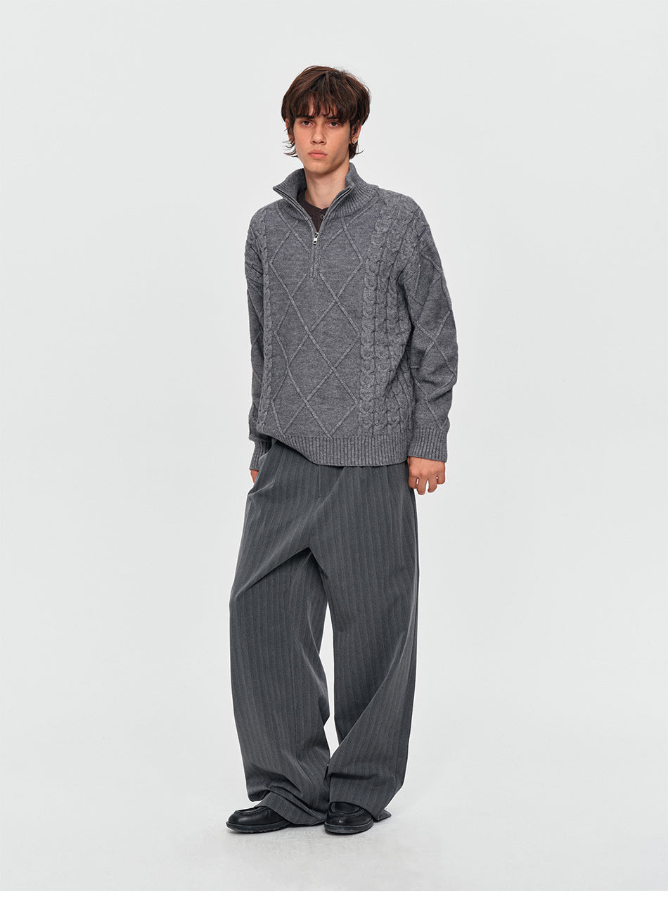 MADWITCH HALF-ZIP ARGYLE KNIT SWEATER #AW26825