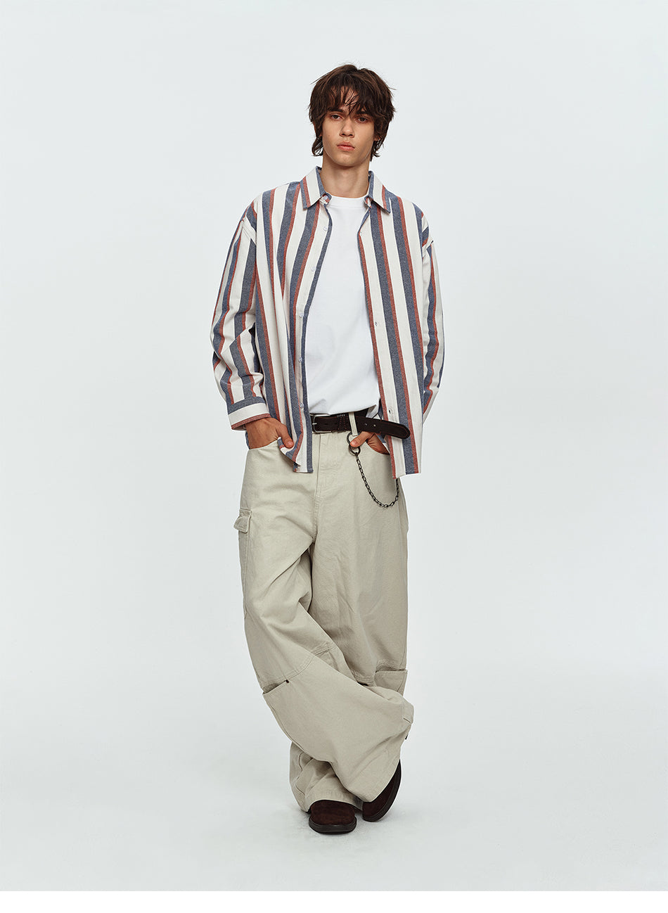 MADWITCH RED-AND-BLUE STRIPED OVERSIZED SHIRT #B302