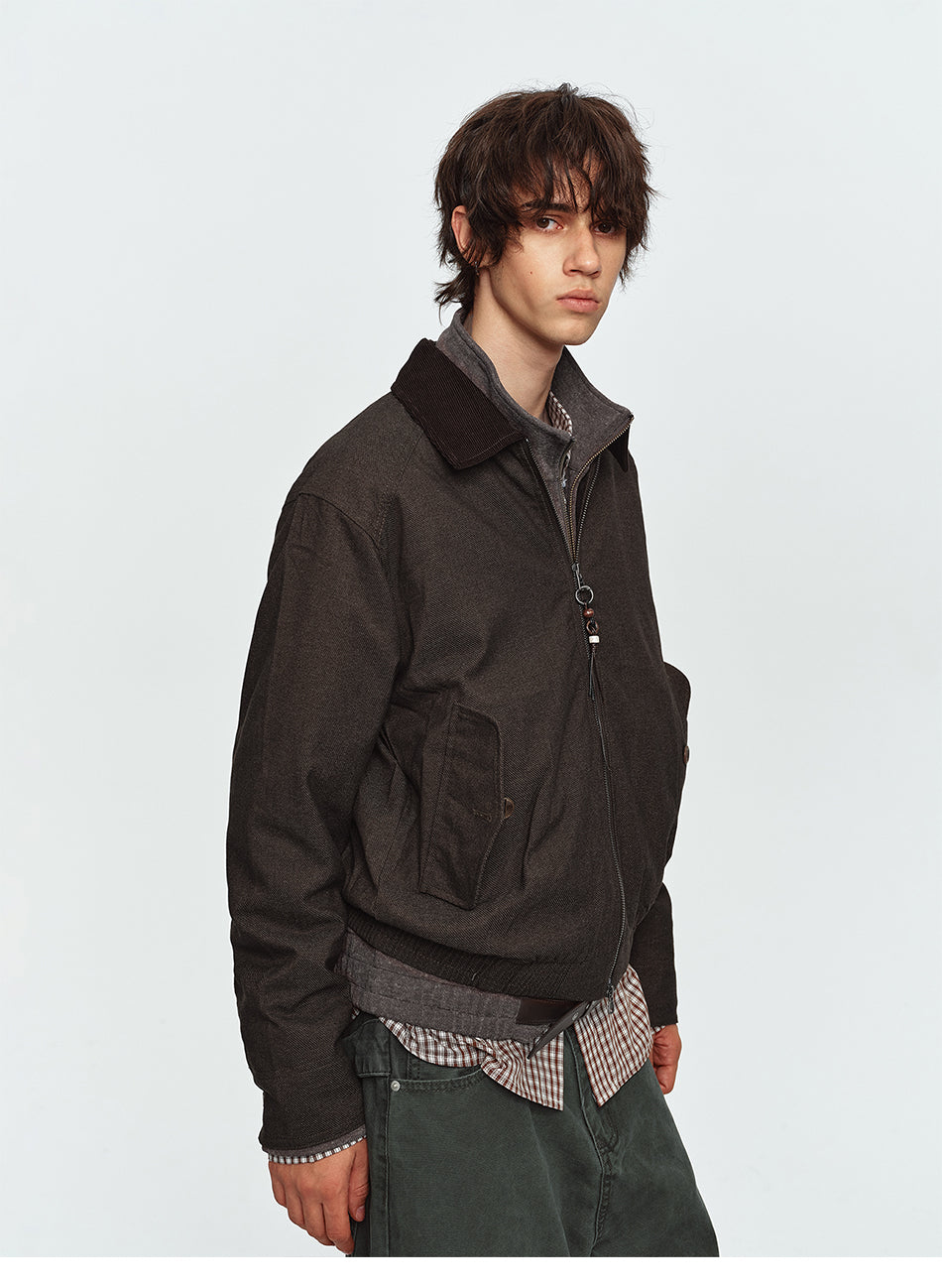 MADWITCH CONTRAST-COLLAR TWO-WAY-ZIP HARRINGTON JACKET #2606WT6067
