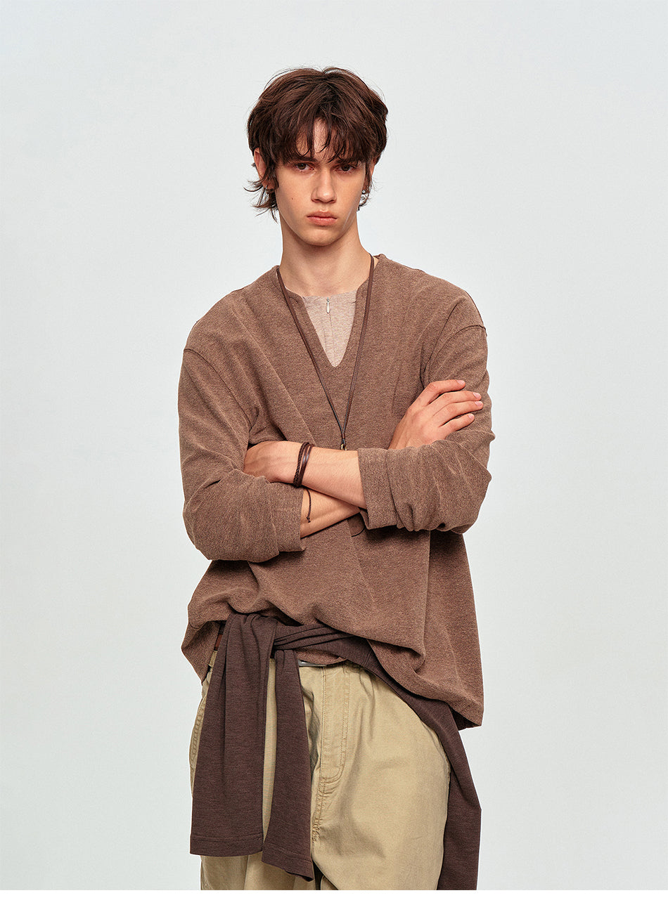 MADWITCH LAYERED HALF-ZIP V-NECK SWEATER #991502