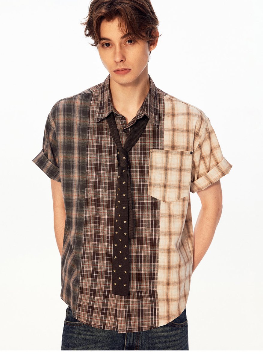 MADWITCH VINTAGE PLAID PATCHWORK SHIRT 991215 - MadWitch Store