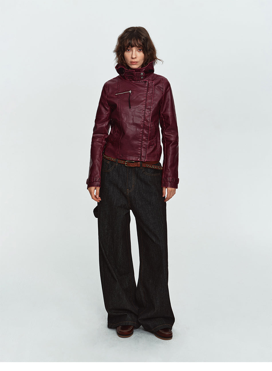 MADWITCH WASHED PU HOODED JACKET #L2026579
