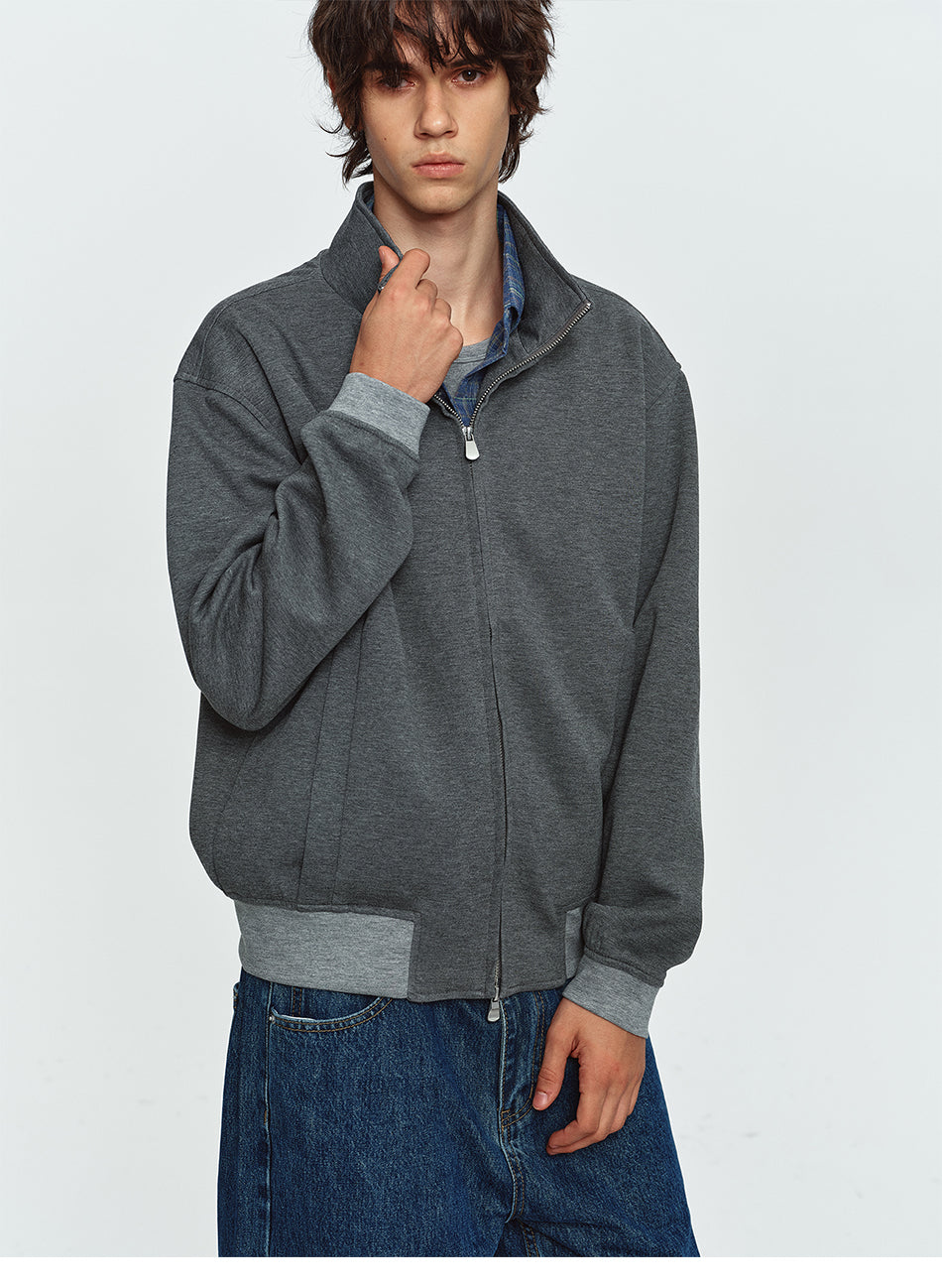 MADWITCH COLOR-BLOCK STAND-COLLAR RELAXED ZIP JACKET #AT605