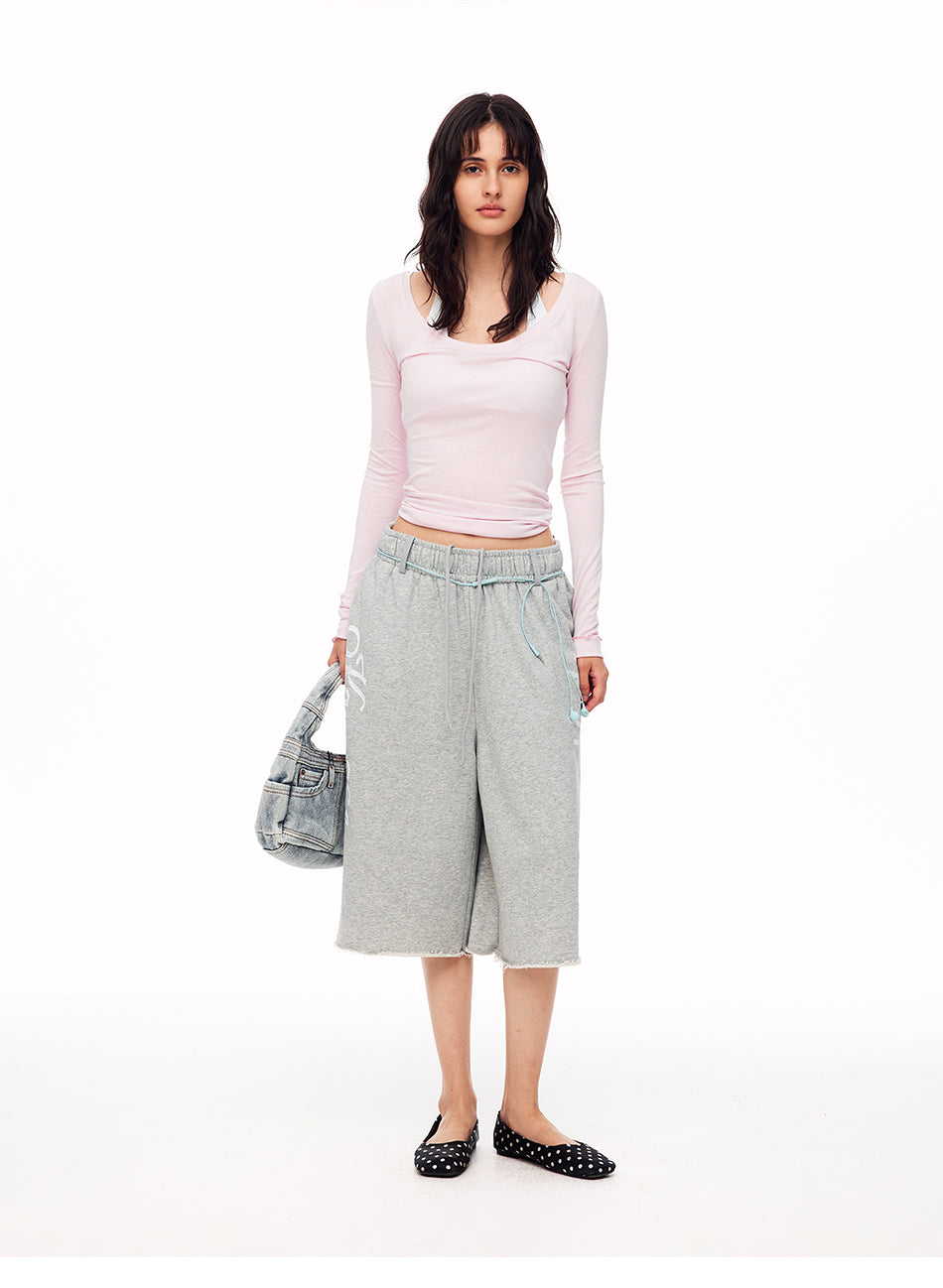MADWITCH VINTAGE GRAPHIC RAW EDGE SWEAT CAPRI PANTS #CK280D