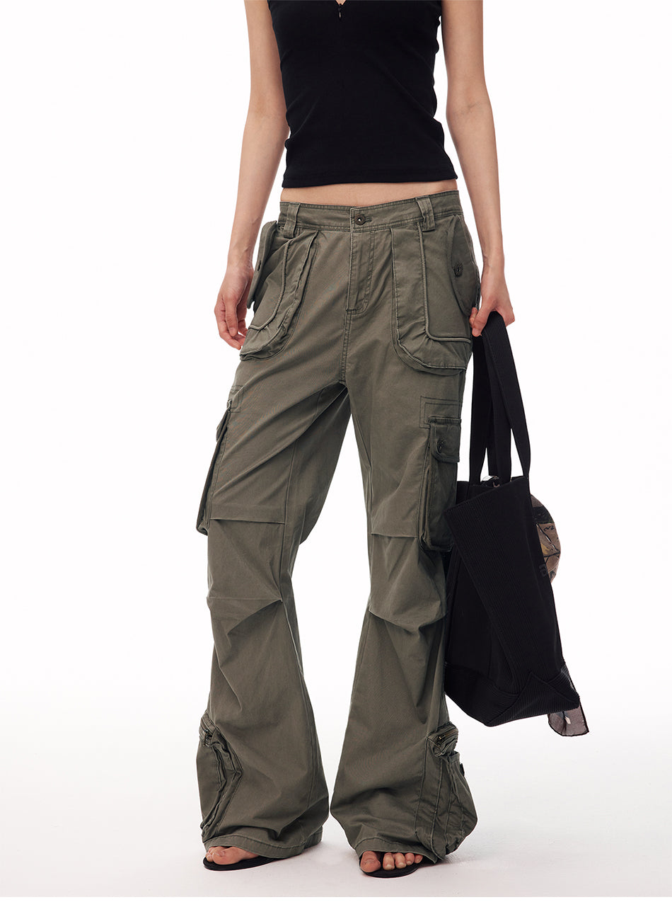 MADWITCH DECONSTRUCTED WASHED FLARE CARGO PANTS #CN61032