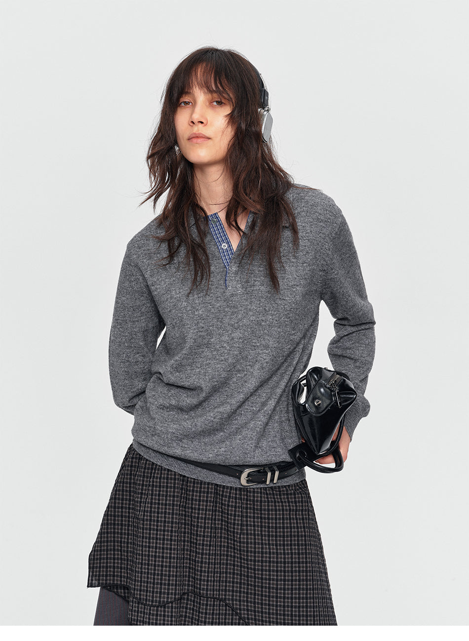 MADWITCH CONTRAST-COLLAR PLAID WOOL-BLEND CARDIGAN #11889
